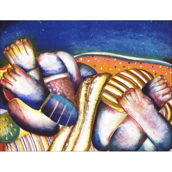 Abraham HADAD - Lith Origin Original "La plage" 50x65cm - Getekend en genummerd met potlood