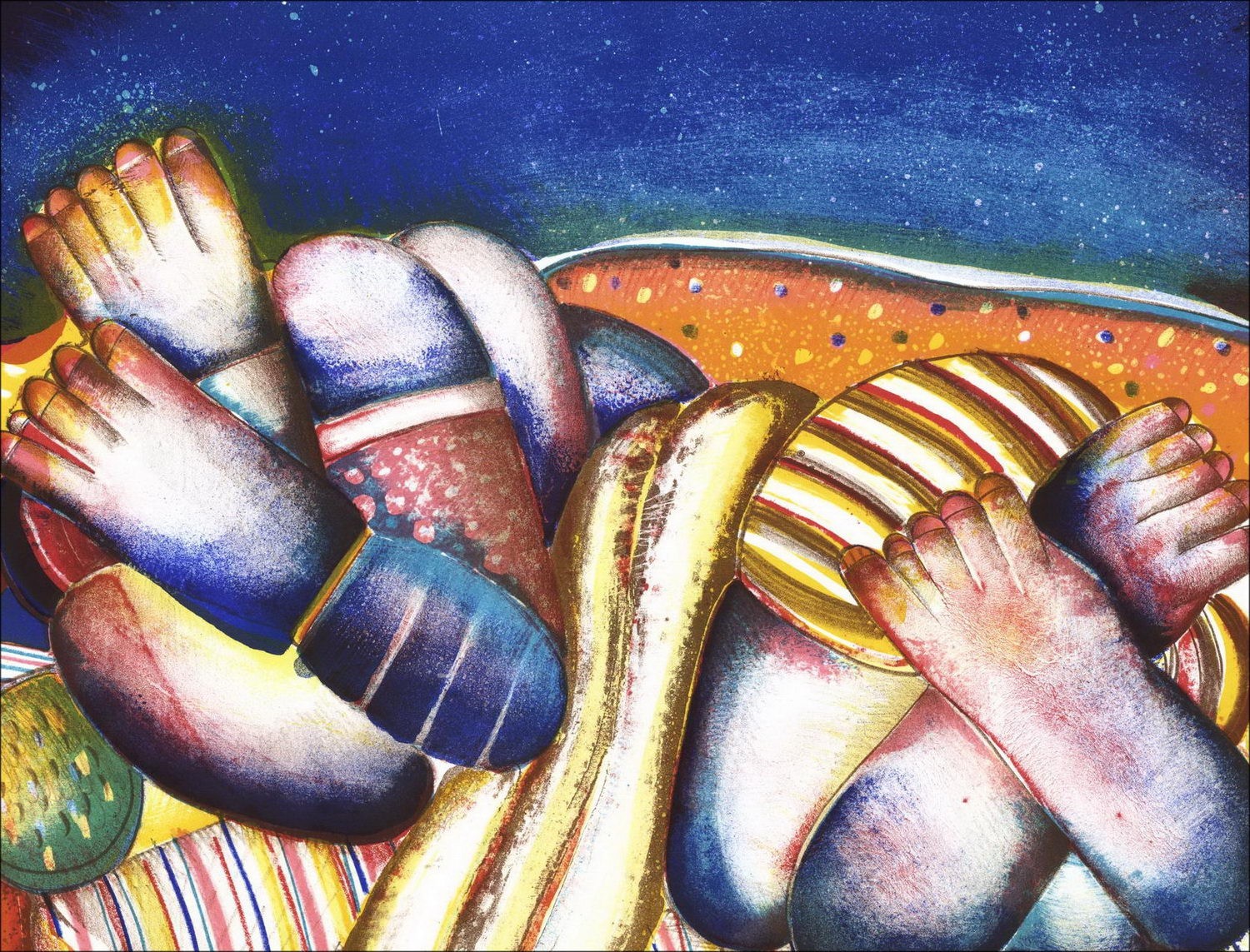 Abraham Hadad - Litografia originale "La spiaggia" 50x65cm - firmata e numerata a matita