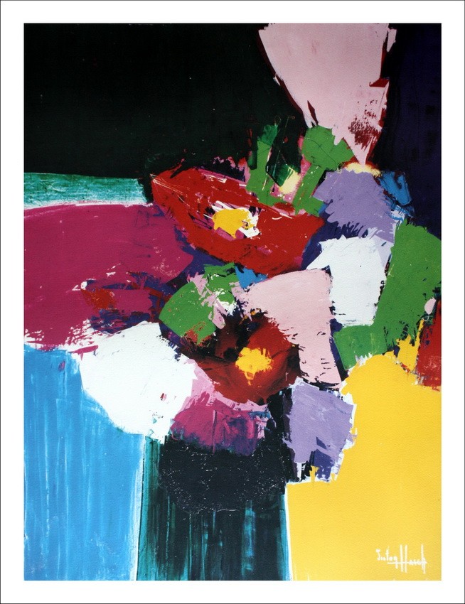 Victor Hostch - Litografía "El ramo de flores" en papel de villa