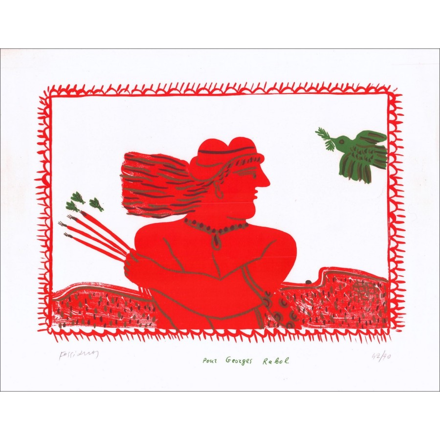 Alekos Fassianos - Litografia originale "Georges Rabol" 36x45cm firmato a matita