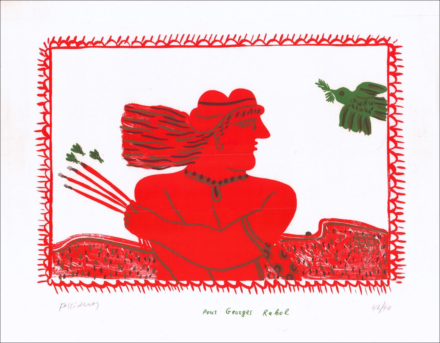 Alekos Fassianos - Litografía original "Georges Rabol" 36x45cm firmado en lápiz
