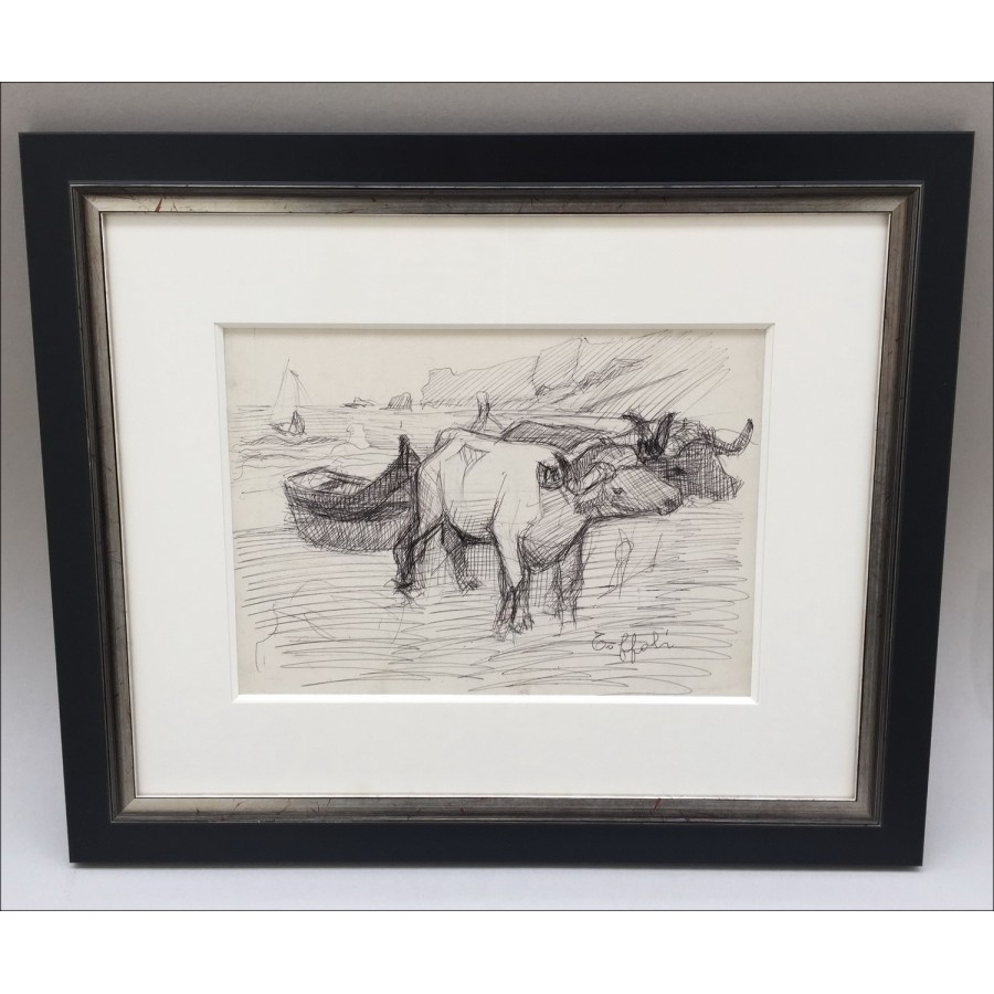 Koop Oorspronkelijke inktekening China Louis Tfra_LatnFOLI Stieren die een boot trekken