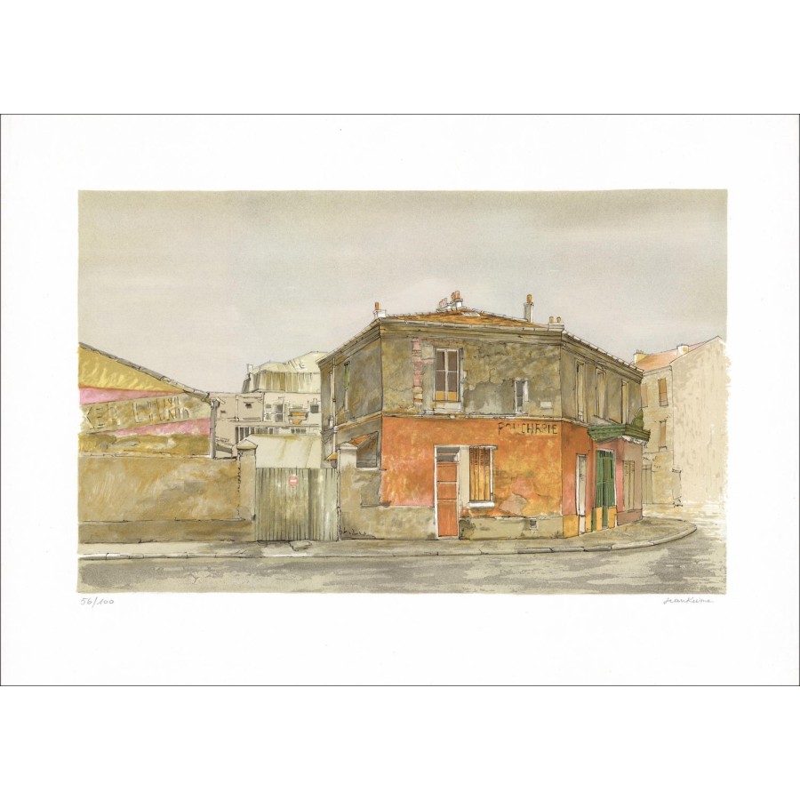 Jean Keim - Original-Lithographie "Die Straßenecke" 47x65cm - signiert und nummeriert in Bleistift - japanisches Papier