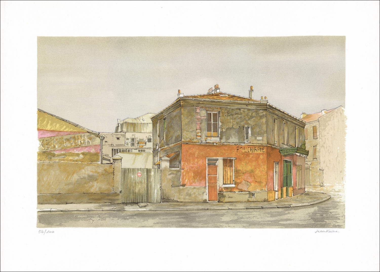 Jean Keim - Litografia originale "L'angolo stradale" 47x65cm - firmato e numerato a matita - carta giapponese