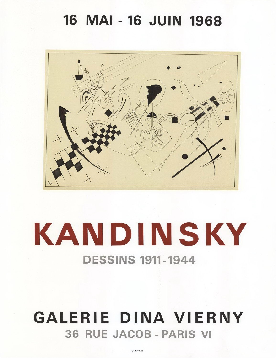 Vassily KANDINSKY - Lithograph "Exhibition, Dina Vierny Gallery, Paris" 57x47cm - 1968 - MOURLOT poster