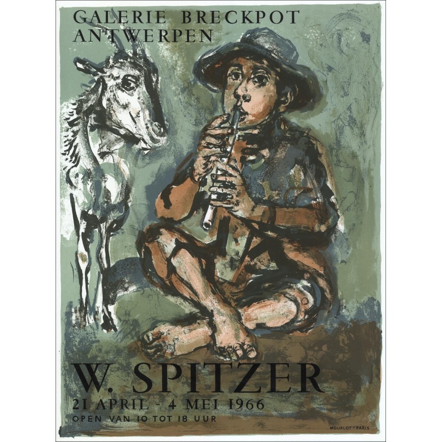 Walter Spitzer - Litografía "Galería de exposición Breckpote, Antwerpen" 52x39cm - Póster original - 1966