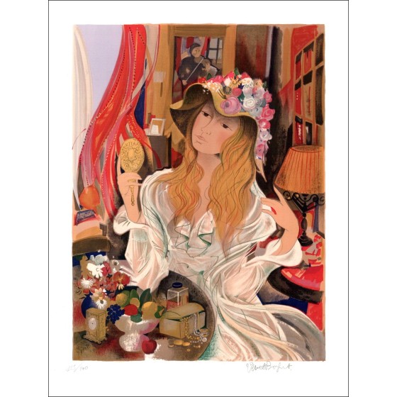 Robert Vernet Blort - Litografía original "Esposa a baño" numerada y firmada con lápiz