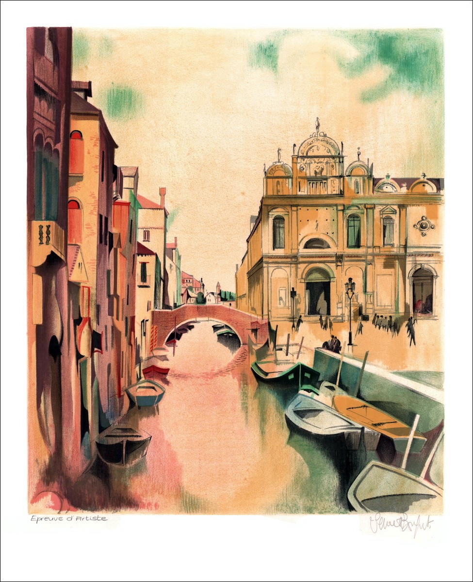 Robert VERNET BONFORT - Original Lithograph "Le Canal à Venise" numbered and signed in pencil