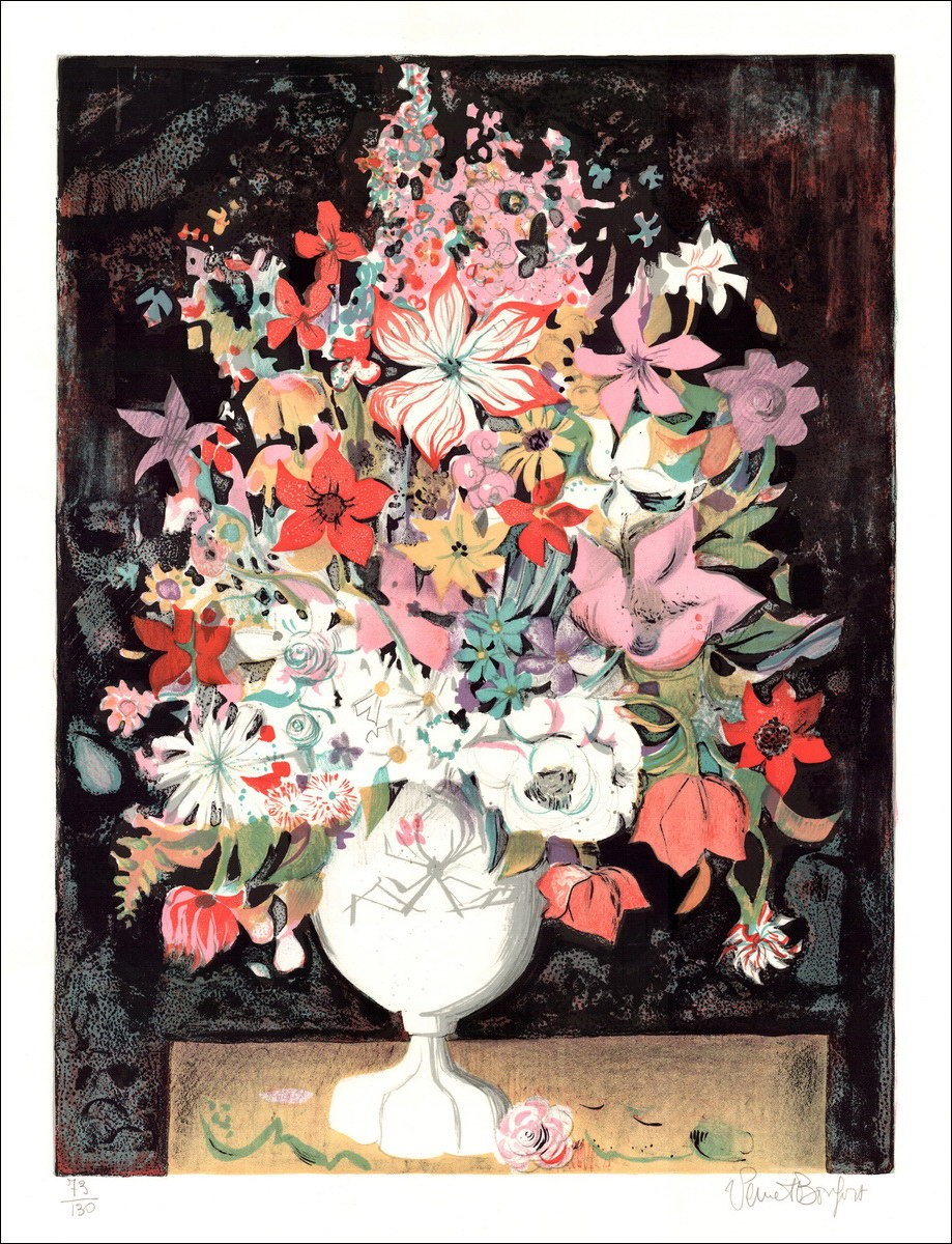 Robert VERNET BONFORT - Original Lithograph "The bouquet of flowers" numbered and signed in pencil