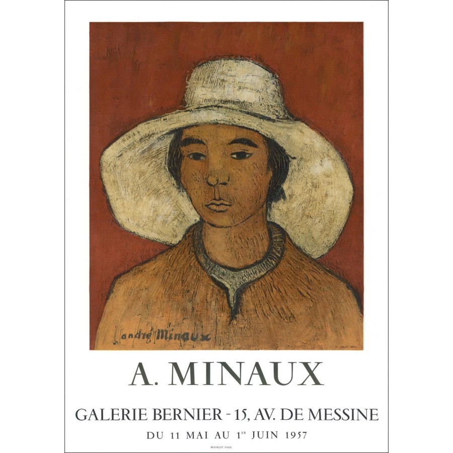André MINAUX - Litografia "Esposizione Galleria Bernier, Parigi" 65x47cm - Manifesto Originale - 1957