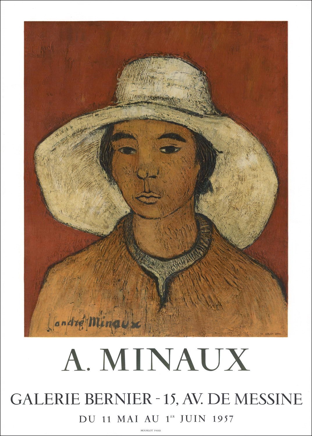 André MINAUX - Litografia "Esposizione Galleria Bernier, Parigi" 65x47cm - Manifesto Originale - 1957