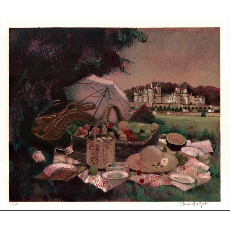 Robert VERNET BONFORT - Original Lithograph "Pique-nique au château" nummeriert und in Bleistift signiert