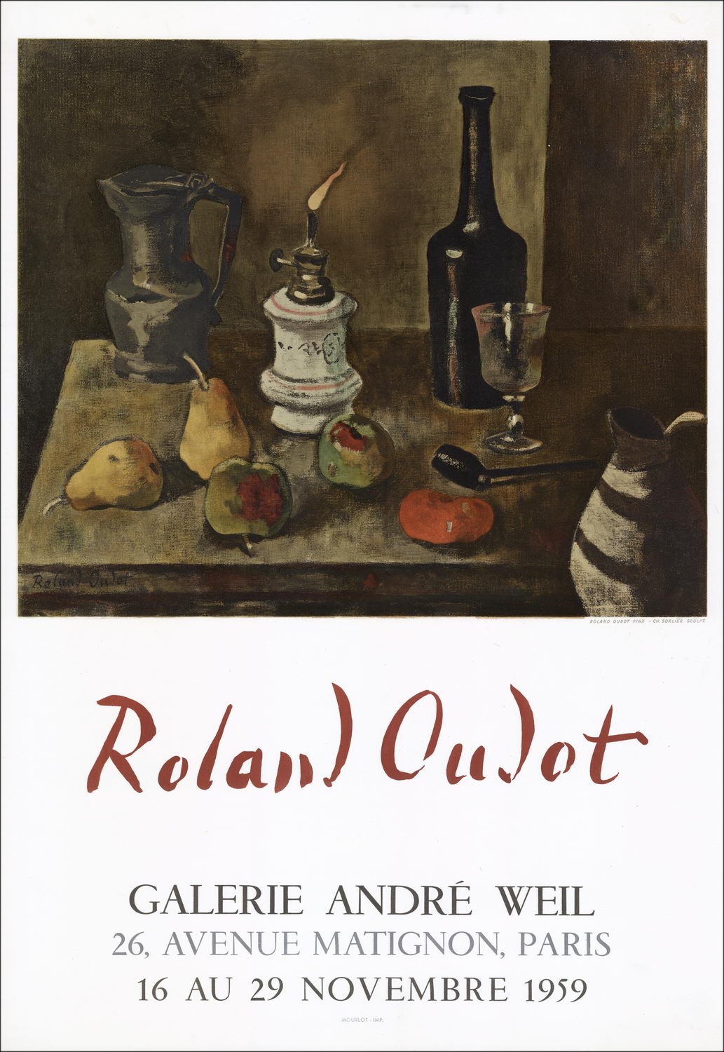 Roland OUDOT - Lithograph "Exhibition at Galerie André WEIL, Paris" 74x52cm - Original Poster - 1959