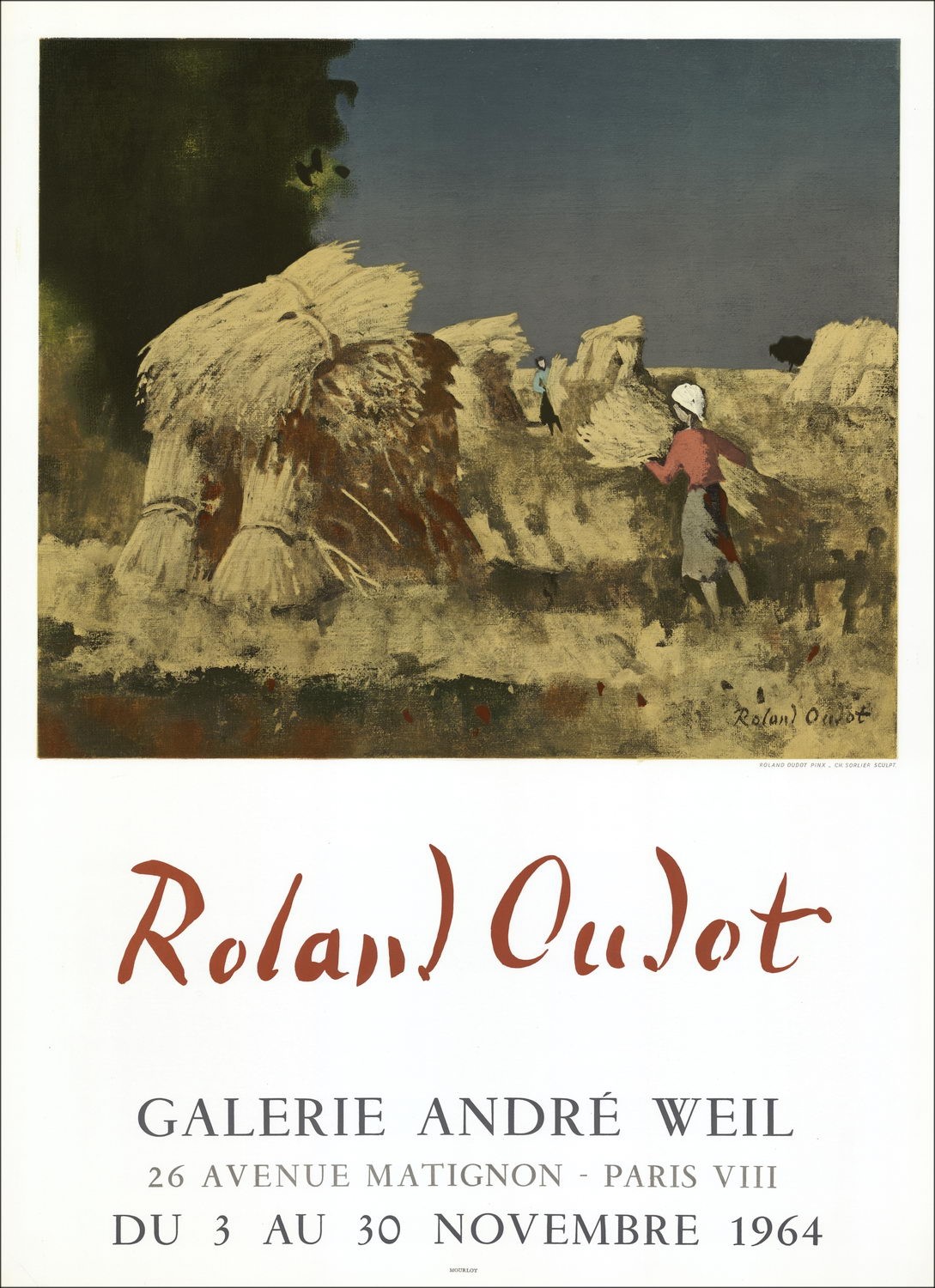 Roland OUDOT - Lithfra_Latn "Expositie Galerie André WEIL, Parijs" 72x52cm - Affiche Originale - 1964