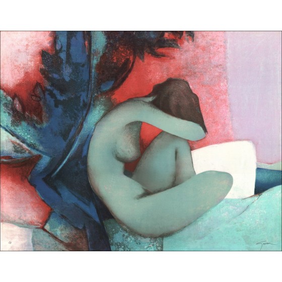 Koop Grote blauwe Claude GAVEAU Lithographie Originele 