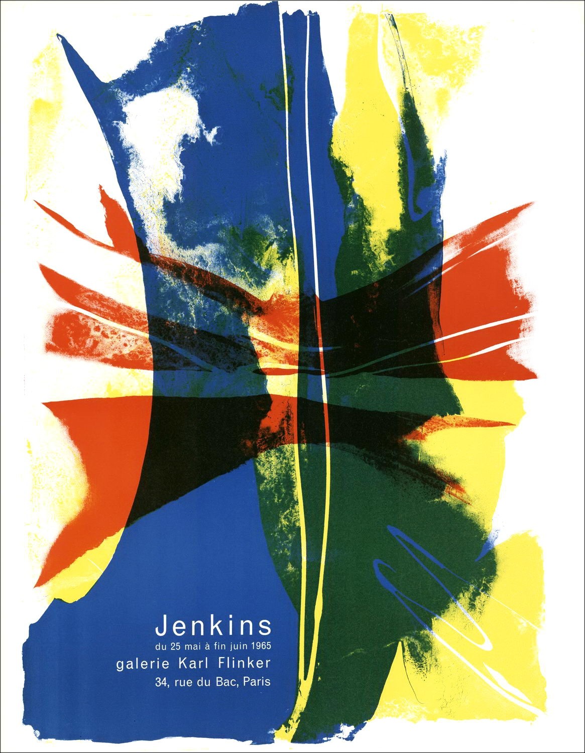 Paul JENKINS - Lithograph "Exhibition, Galerie Karl Flinker, Paris" 70x54cm - 1965 - Original Poster MOURLOT