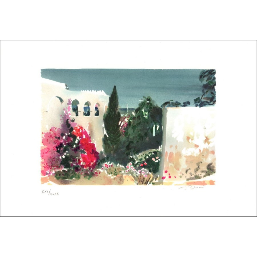 BLOUIN Georges - Original Lithograph "Mediterranean Garden" signed and numbered in pencil
