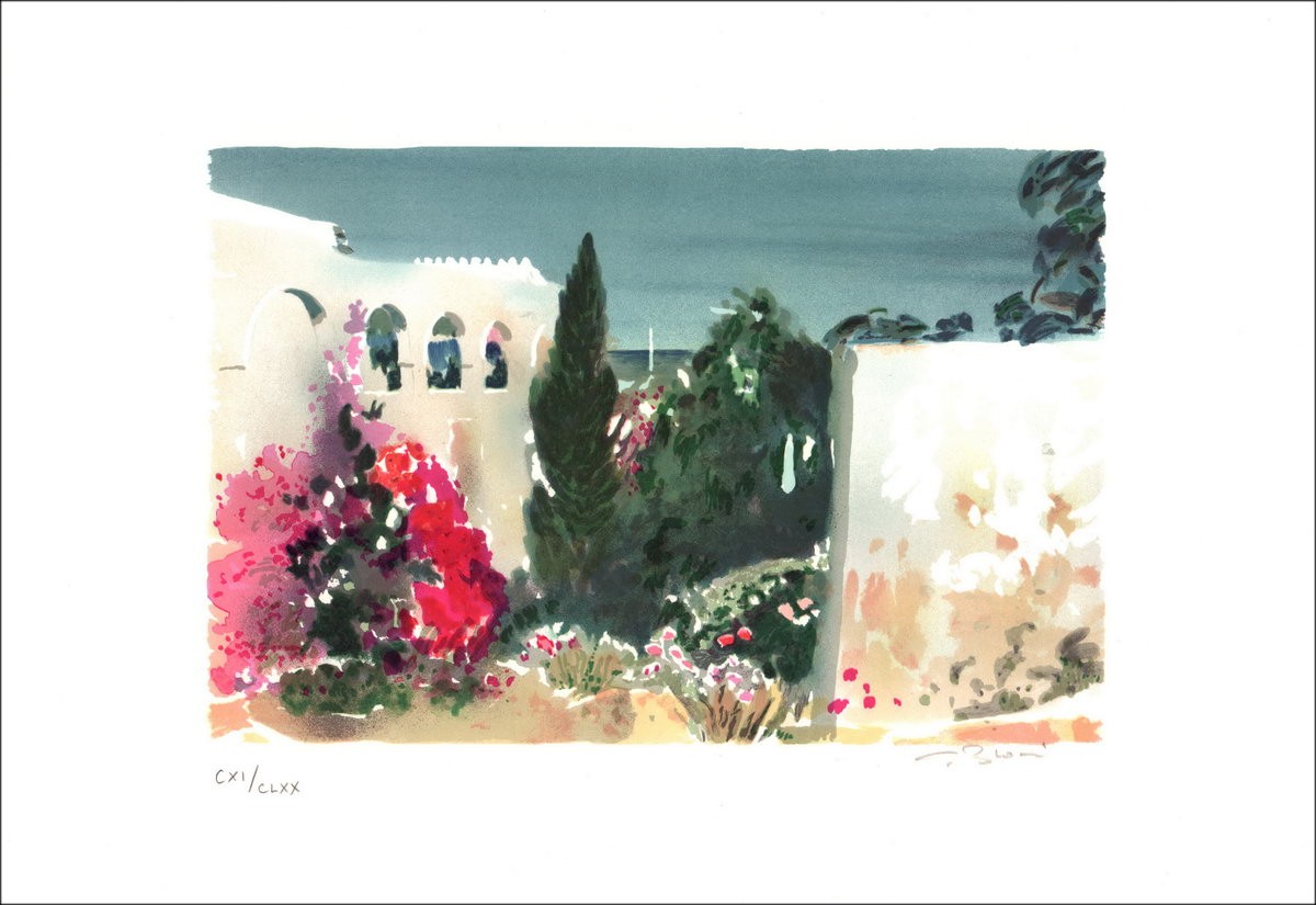 BLOUIN Georges - Original-Lithographie "mediterraner Garten" unterzeichnet und nummeriert in Bleistift
