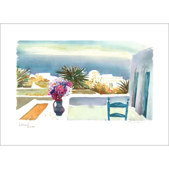 BLOUIN Georges - Original-Lithographie "Die Terrasse" unterzeichnet und nummeriert in Bleistift