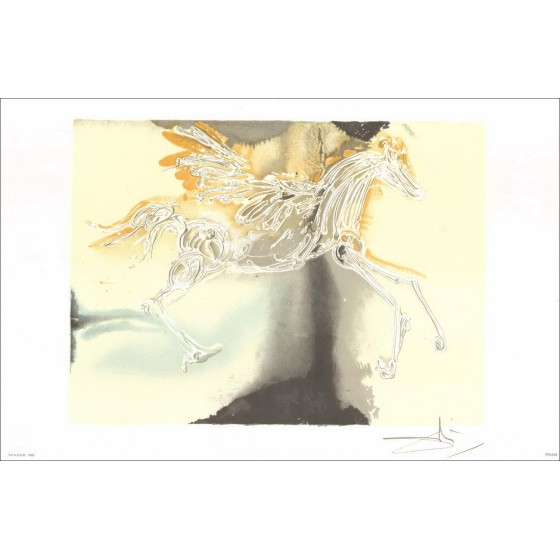 Salvador Dali - Litografía "Los caballos dalinios, Pegasus" 56x36 cm