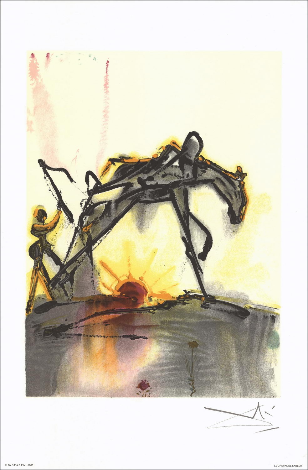 Salvador Dali - Litografía "Los caballos dalinios, el caballo de trabajo" 56x36cm - 1983