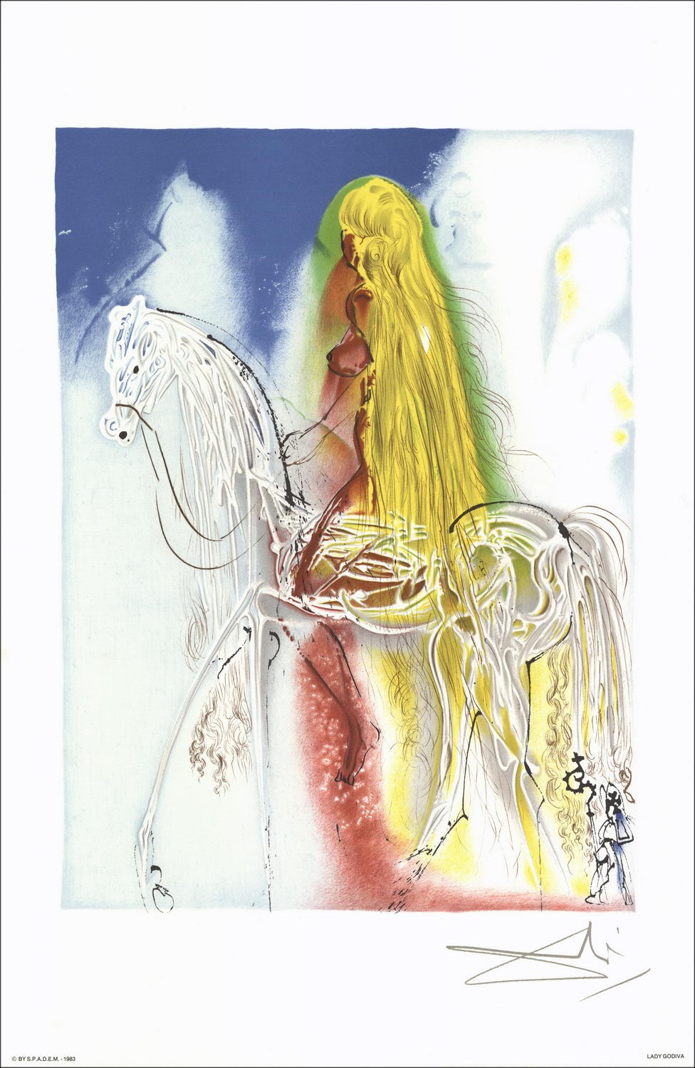 Salvador Dali - Litografía "The Dalinian Horses, Lady Godiva" 56x36cm - 1983