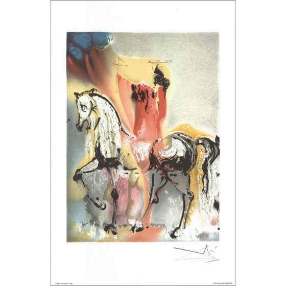Salvador Dali - Litografia "I cavalli dalinian, il Christian Chevalier" 56x36cm - 1983
