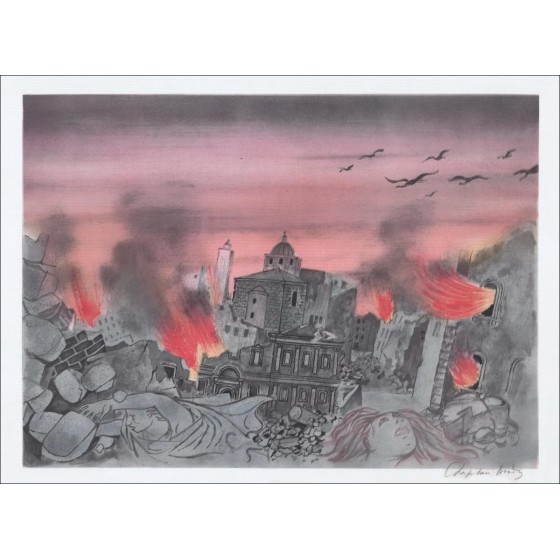 ROGER CAPLANO-Midy - Litografia originale "La città devastata"
