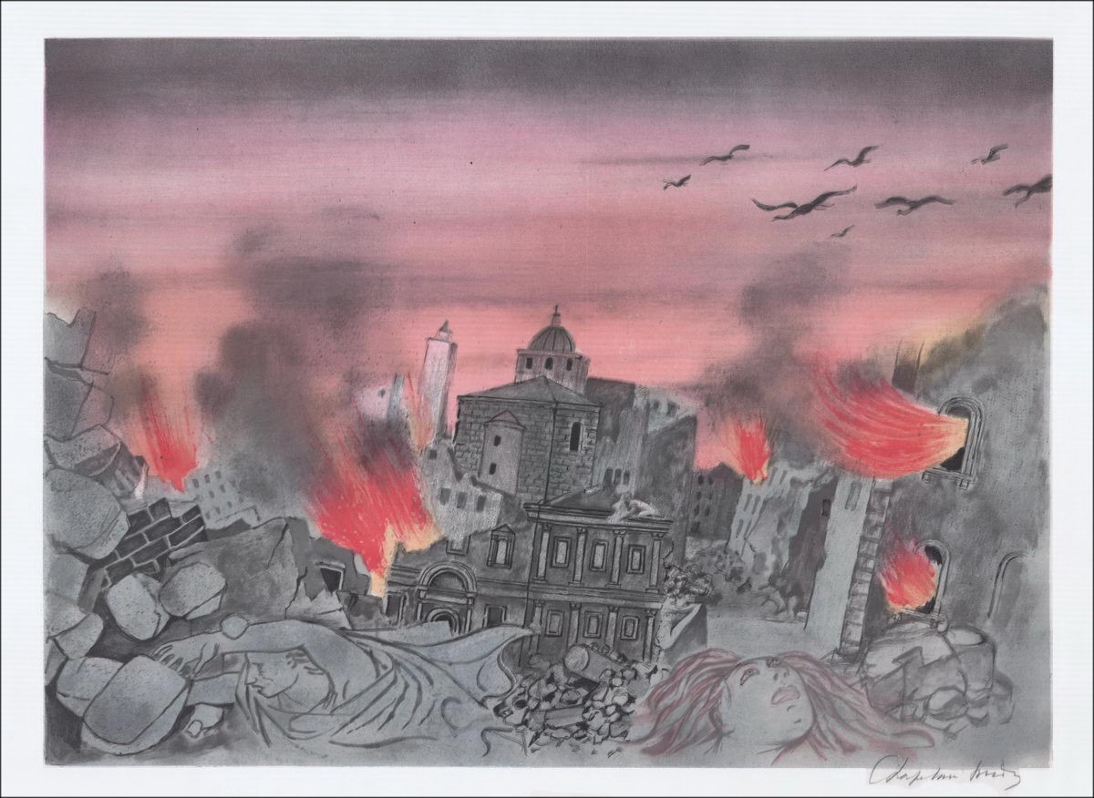 ROGER CAPLANO-Midy - Litografia originale "La città devastata"
