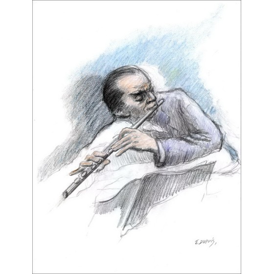 Jean DUPUIS - Disegno originale a fuso "Musiciano, flautista"