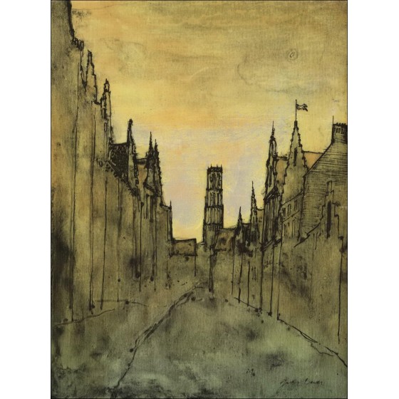 Koop Bernard GANTNER Lithographie Originele straatbeeld in de stad