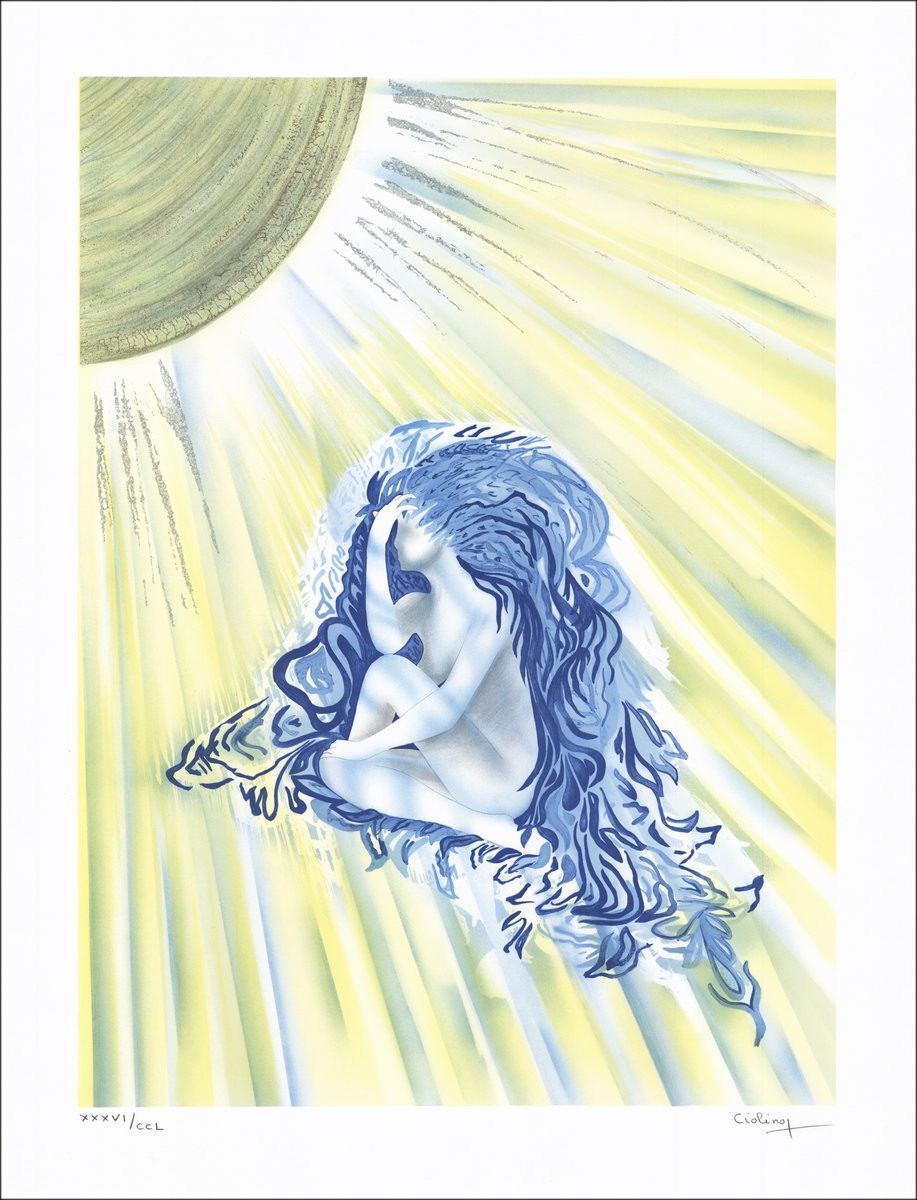 Donna solare - Litografia originale numerata e firmata a matita da artista - Gamma di budget, prezzo piccolo, decorazione, uovo