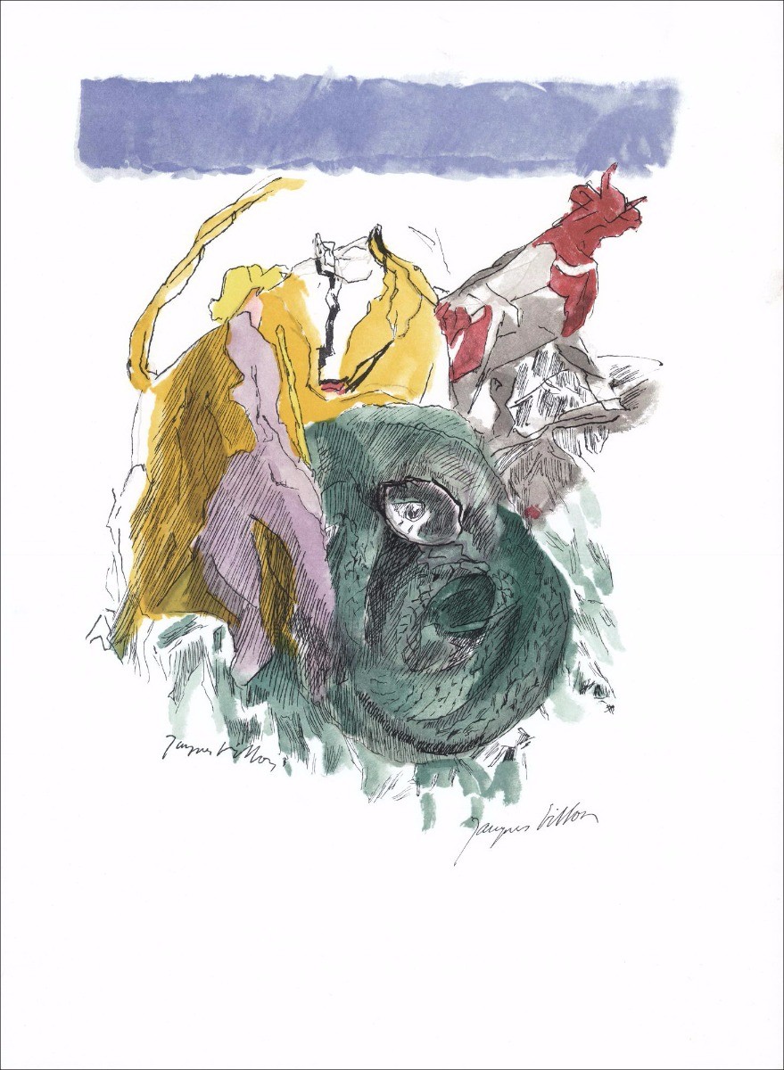 Jacques Villon - Litografia originale "L'uomo e il serpente" 38x28cm - 1961