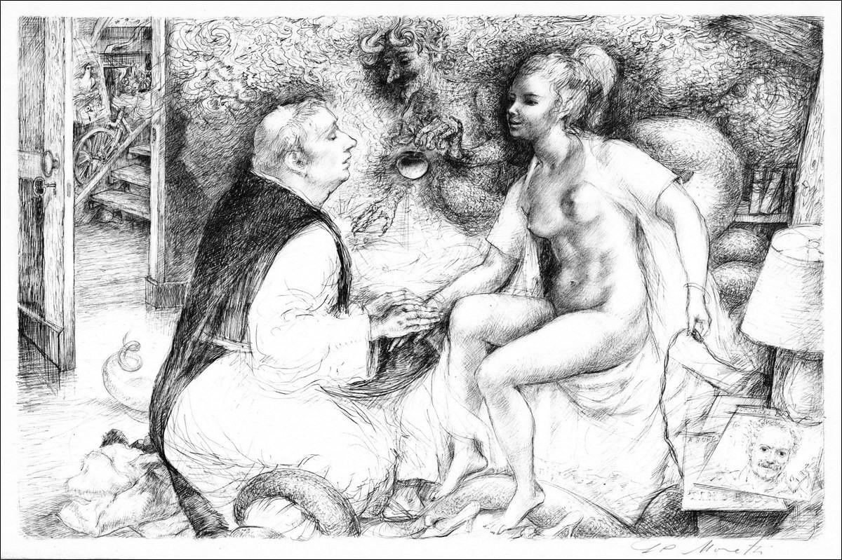 Moretti Lucien Philippe - Litografia originale "La cura"