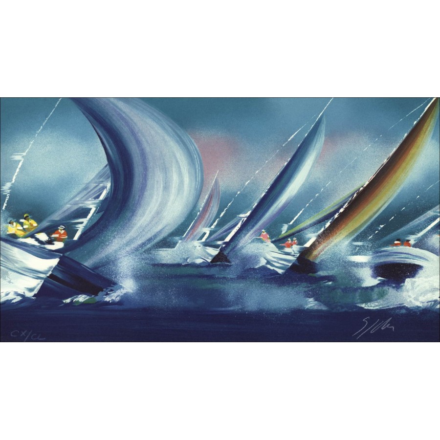 Victor Spahn - Litografia originale "Barche a vela III" 30x53cm