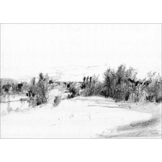 Koop Bernard GANTNER Landschap Originele tekening met handtekening