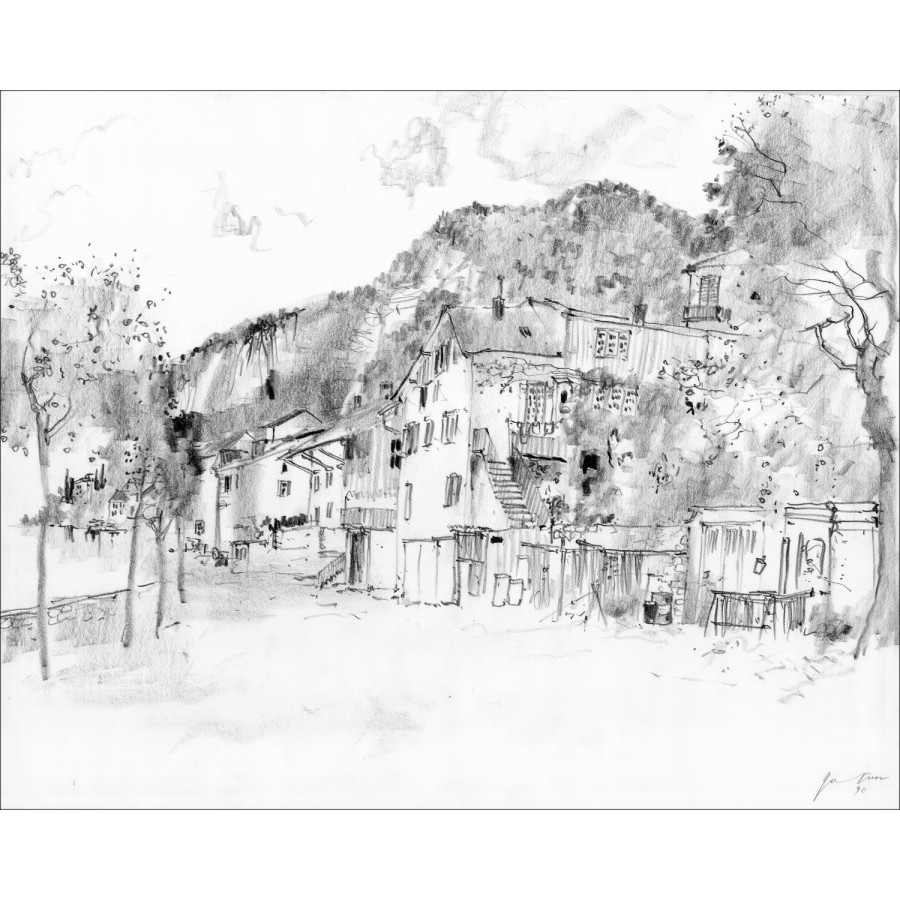 Kaufen Sie Bernard Gantner Village Originalzeichnung mit Anklage