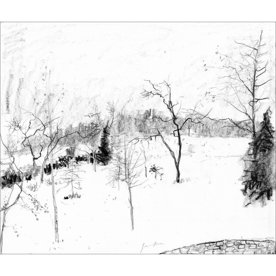 Buy Snowy landscape by Bernard GANTNER Original charcoal drawing signed