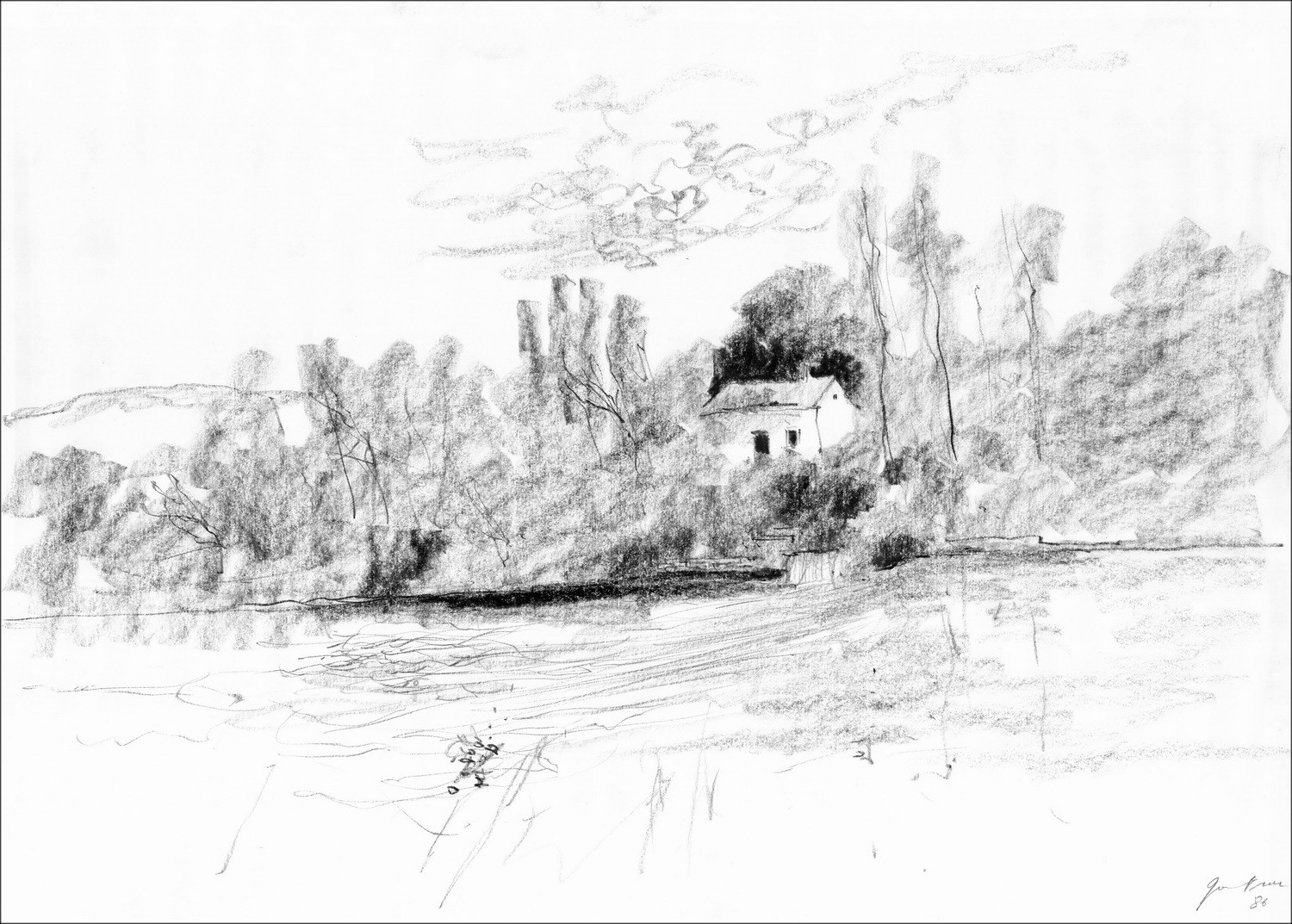 Compra dibujo original Bernard Gantner la casa fronteriza del río