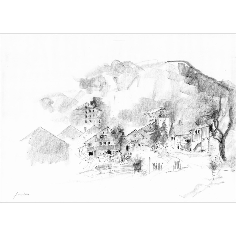 Achat Bernard GANTNER Bergdorp Originele tekening met handtekening