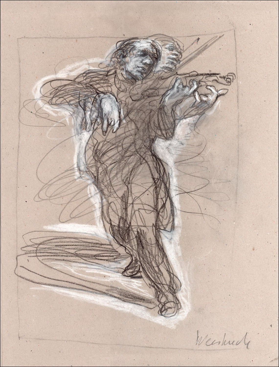 Claude WEISBUCH : The Violinist Drawing in pencil on paper of a size of 40 x 30 cm. 
