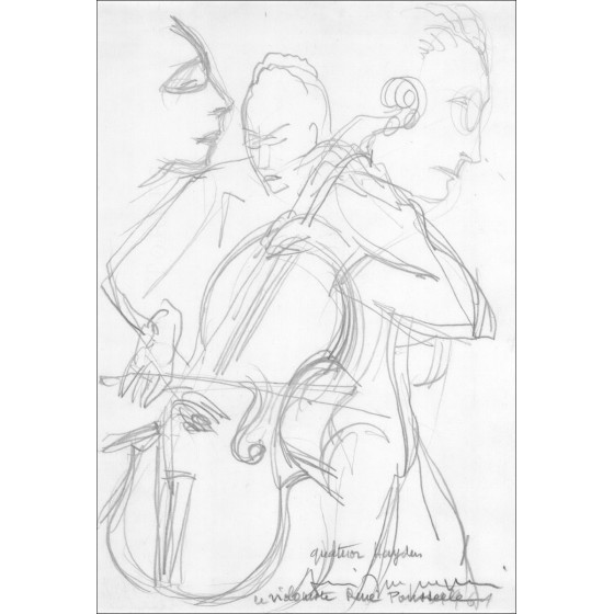 Comprar dibujo original André JACQUEMIN Le Violincelliste René Pousseele 