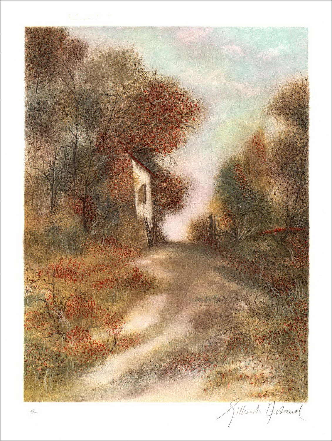 Strada di campagna - Litografia originale numerata e firmata a matita da artista - Gamma di buoni budget, Piccolo prezzo, Decora