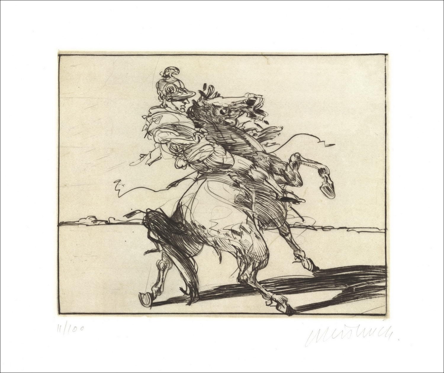Achat Gravure originale Claude WEISBUCH Le cavalier casqué le dragon 