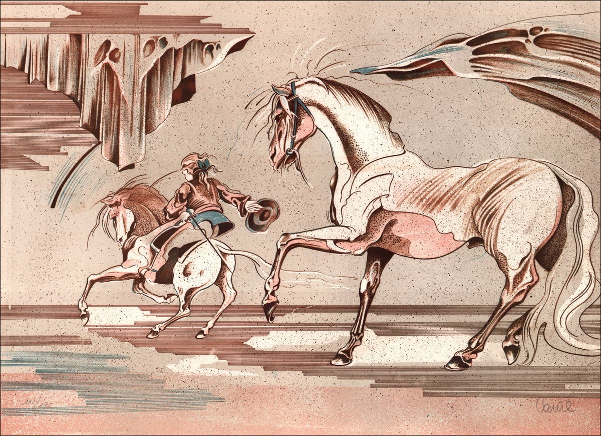 Original Lithograph Signed and Numbered "The Wild Horse" - Budget range - Small price - Decoration
