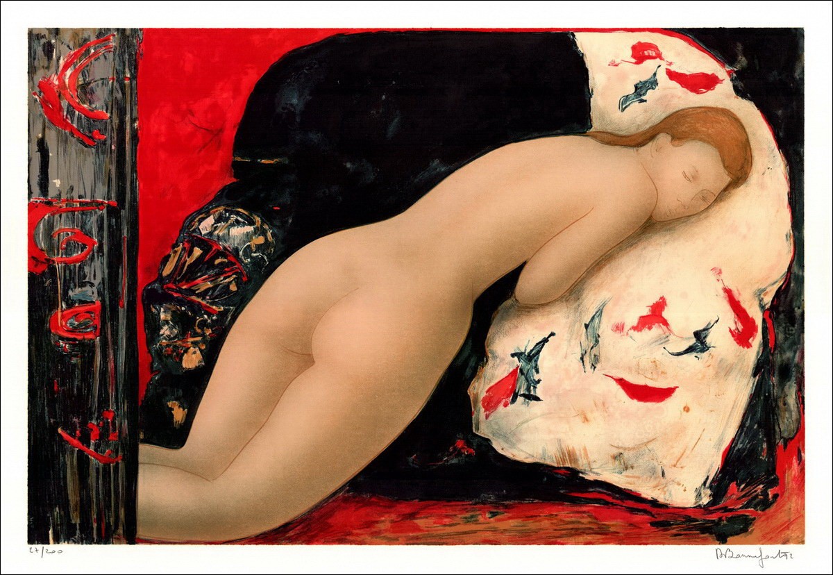 Buy Original Lithograph Alain BONNEFOIT Nue au Divan 