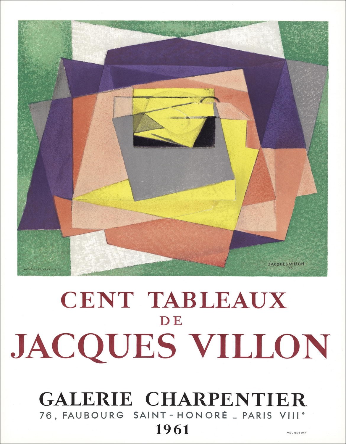 Jacques VILLON - Lithfra_Latn "Expositie, Galerie Charpentier, Parijs" 65x51cm - 1961 - Affiche Originale MOURLOT