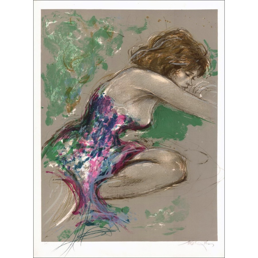 Jacques Pecnard "Mujer dormida" litografía original en papel de vitela, firmado en lápiz y numerado