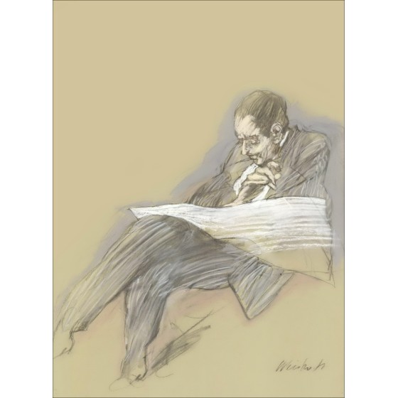 Claude Weisbuch | Hombre leyendo dibujo original firmado