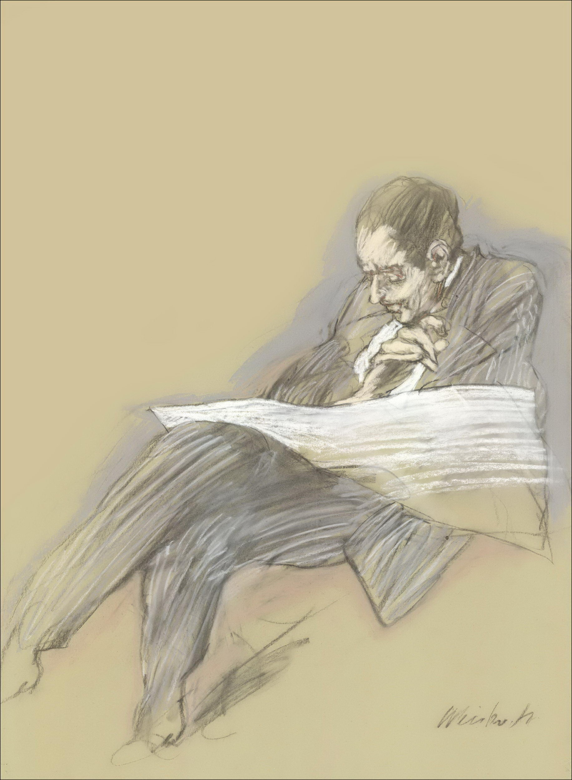 Claude Weisbuch | Homme à la lecture dessin original signé